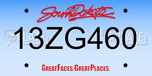 13ZG460 South Dakota License Plate