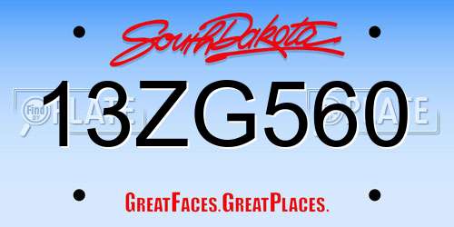 13ZG560 South Dakota License Plate