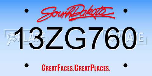 13ZG760 South Dakota License Plate