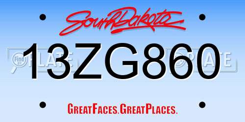 13ZG860 South Dakota License Plate