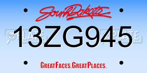 13ZG945 South Dakota License Plate