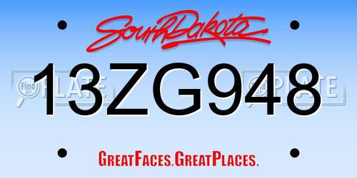 13ZG948 South Dakota License Plate