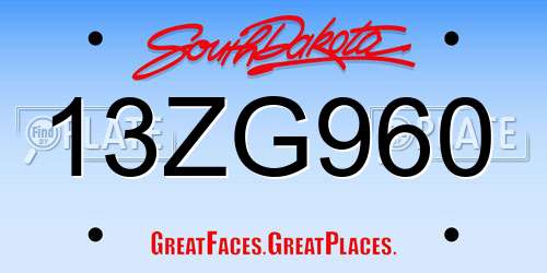13ZG960 South Dakota License Plate