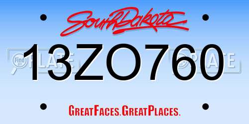 13ZO760 South Dakota License Plate
