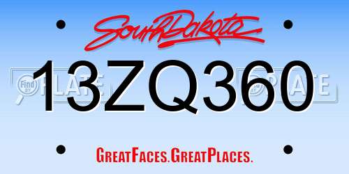 13ZQ360 South Dakota License Plate