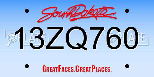 13ZQ760 South Dakota License Plate