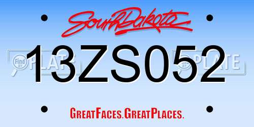 13ZS052 South Dakota License Plate