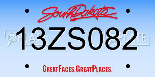 13ZS082 South Dakota License Plate