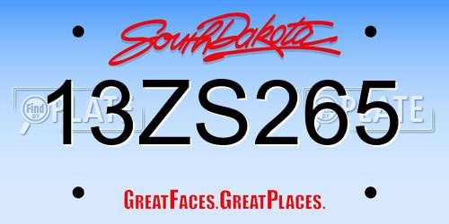 13ZS265 South Dakota License Plate
