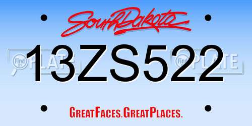 13ZS522 South Dakota License Plate