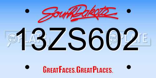 13ZS602 South Dakota License Plate