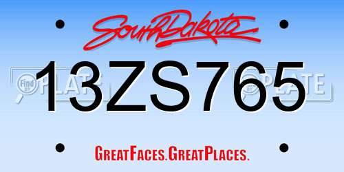 13ZS765 South Dakota License Plate