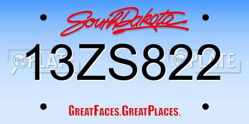 13ZS822 South Dakota License Plate