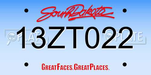 13ZT022 South Dakota License Plate