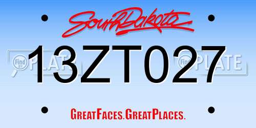 13ZT027 South Dakota License Plate