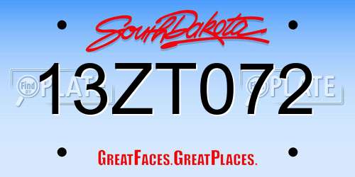 13ZT072 South Dakota License Plate