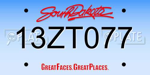 13ZT077 South Dakota License Plate
