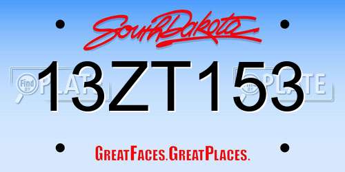 13ZT153 South Dakota License Plate