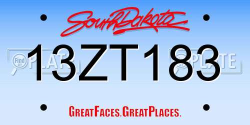 13ZT183 South Dakota License Plate