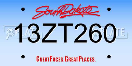 13ZT260 South Dakota License Plate