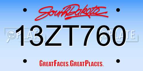 13ZT760 South Dakota License Plate