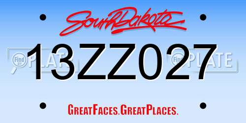 13ZZ027 South Dakota License Plate