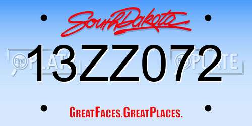 13ZZ072 South Dakota License Plate