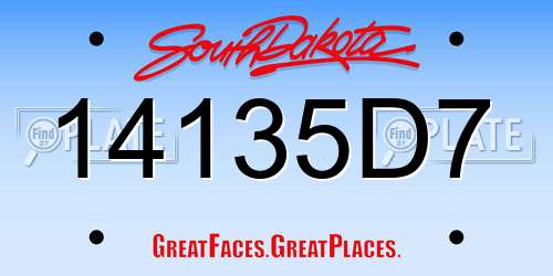 14135D7 South Dakota License Plate