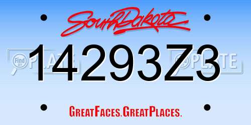 14293Z3 South Dakota License Plate