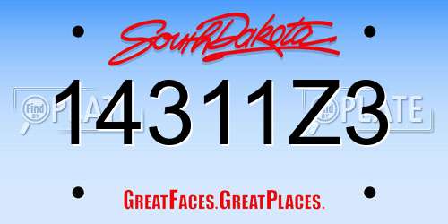 14311Z3 South Dakota License Plate