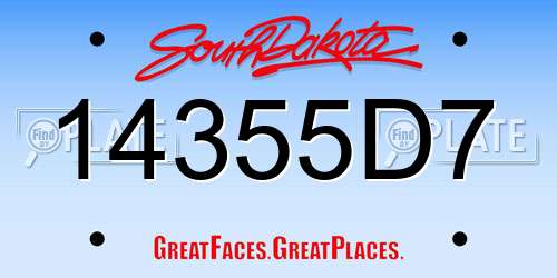 14355D7 South Dakota License Plate
