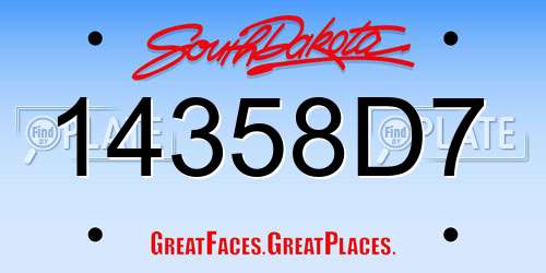 14358D7 South Dakota License Plate