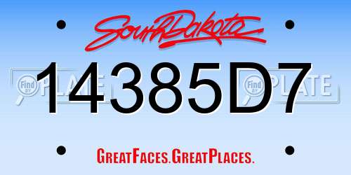 14385D7 South Dakota License Plate