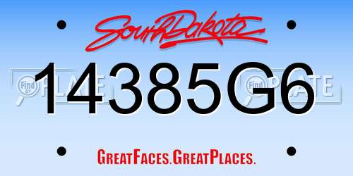 14385G6 South Dakota License Plate