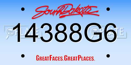 14388G6 South Dakota License Plate