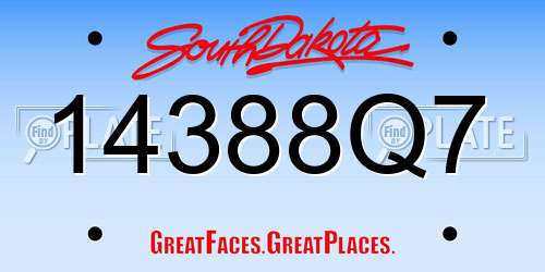 14388Q7 South Dakota License Plate