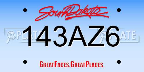 143AZ6 South Dakota License Plate