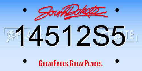 14512S5 South Dakota License Plate