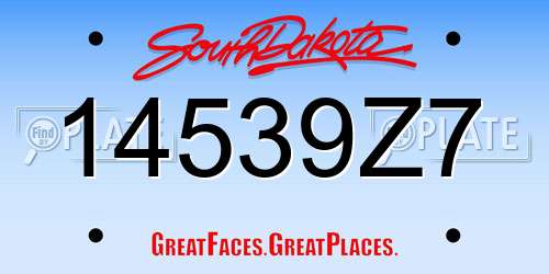 14539Z7 South Dakota License Plate