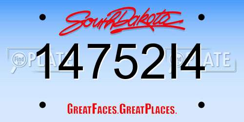 14752I4 South Dakota License Plate