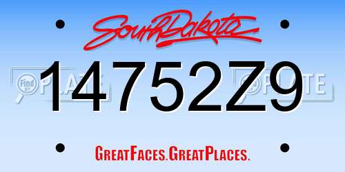 14752Z9 South Dakota License Plate