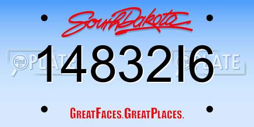 14832I6 South Dakota License Plate