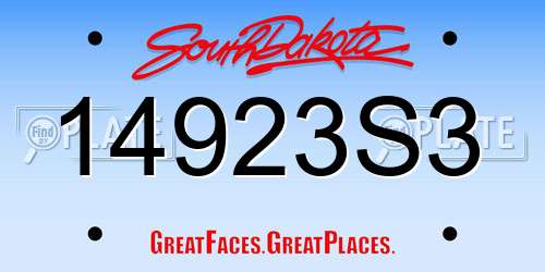 14923S3 South Dakota License Plate