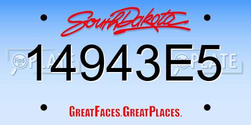 14943E5 South Dakota License Plate