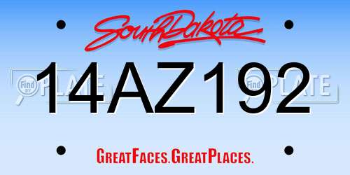 14AZ192 South Dakota License Plate