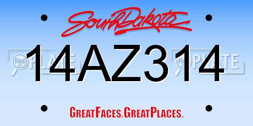 14AZ314 South Dakota License Plate