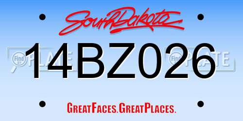 14BZ026 South Dakota License Plate