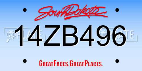14ZB496 South Dakota License Plate