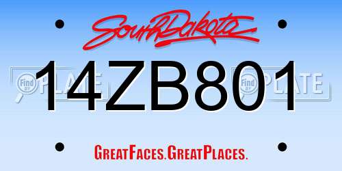 14ZB801 South Dakota License Plate