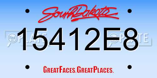 15412E8 South Dakota License Plate